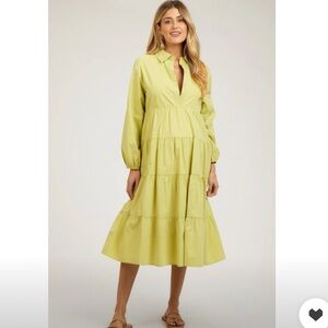 Lime Tiered Collared Maternity Midi Dress